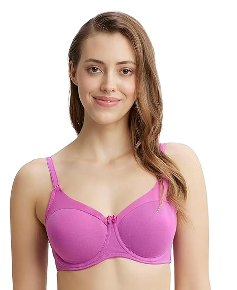 Jockey FE38 Women’s Underwired Padded Cotton T-Shirt Bra – Full Coverage with Stylised Mesh Panel